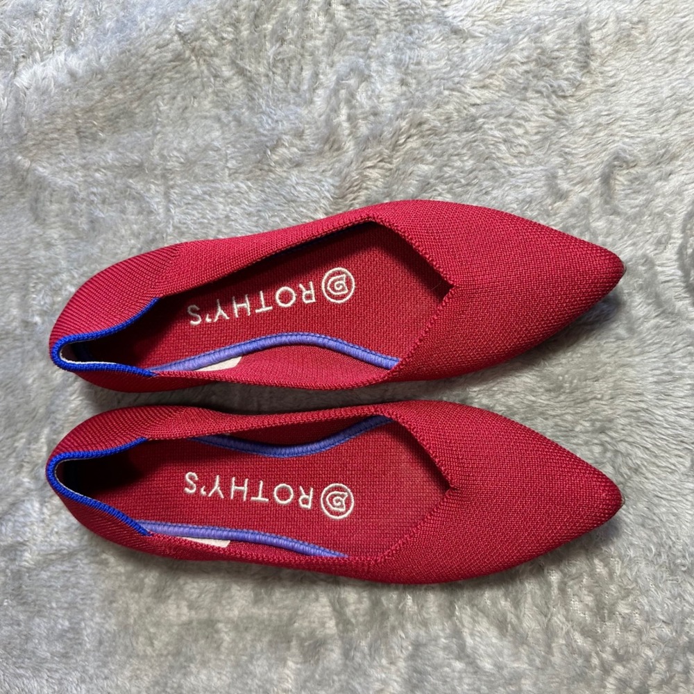 Rothys The Point Red Knit Flats Pointed Toe Shoes Size 6